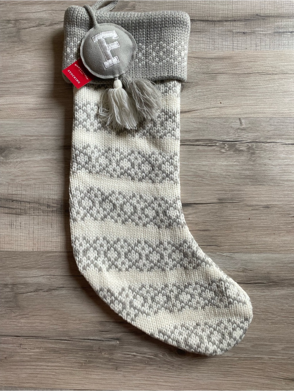 Wondershop Knit Holiday Stocking with letter F Tassel Accent